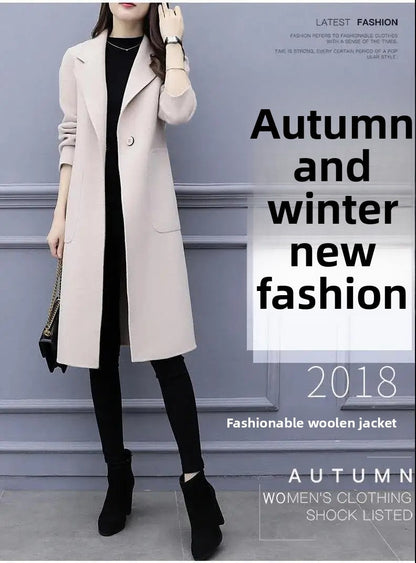 Plus Size Ladies Thickened Winter Coat Long Open-Front Woolen Jacket Loose Fit plus Size Fashionable Autumn Winter Korean Sty...