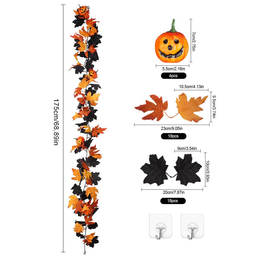 Halloween Artificial Vines Red Black Autumn Maple Leaves Fake Garland For Home Christmas Thanksgiving Party Fireplace Fall Decor