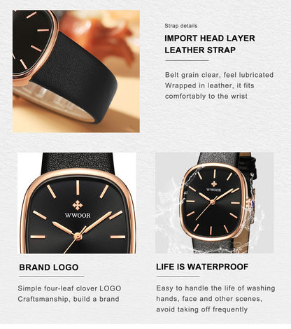 WWOOR New Reloj Fashion Women's Bracelet Watch Luxury Brand Elegant Dress Quartz Clock Waterproof Top Ladies Wristwatch Gift Box