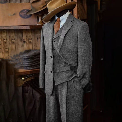 Men's Three-piece Suit Herringbone Pattern Single Breasted Slim Fit Suits for Men Suit Set Luxury 2025 Costumes Man Formal Suits