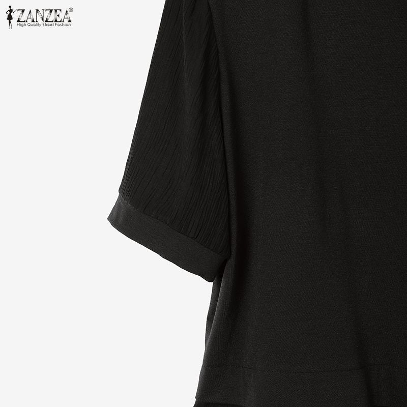 ZANZEA Women Summer Patchwork Blouse 2025 Casual O Neck Short Sleeve Tops Blusas Fashion Elegant Work Shirt Mujer Female Chemise