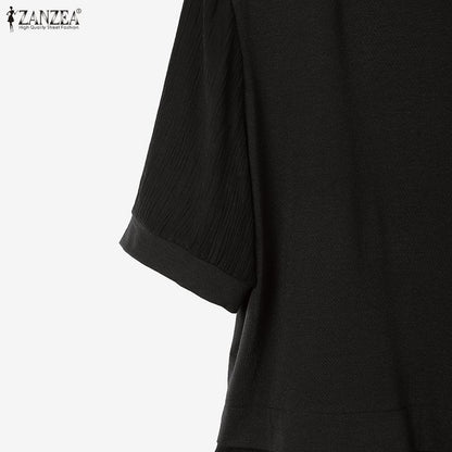 ZANZEA Women Summer Patchwork Blouse 2025 Casual O Neck Short Sleeve Tops Blusas Fashion Elegant Work Shirt Mujer Female Chemise