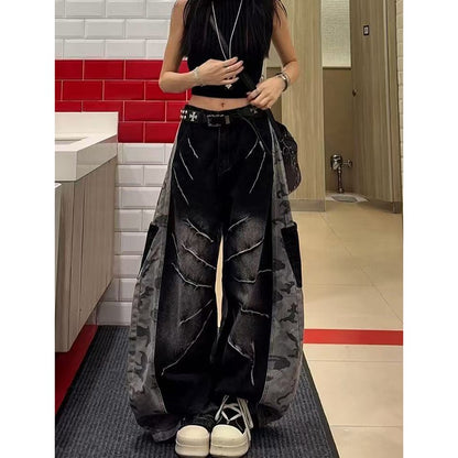 Women's Black Jeans Harajuku Y2k 90s Aesthetic Baggy Denim Trousers Korean Straight Jean Pants 90s Vintage 2000s Trashy Clothes