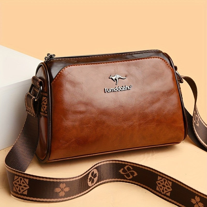 Retro Double Sided Leather Women's Crossbody Bag Water-Resistant Pillow Shaped Shoulder Bag with Adjustable Strap Zipper Closure