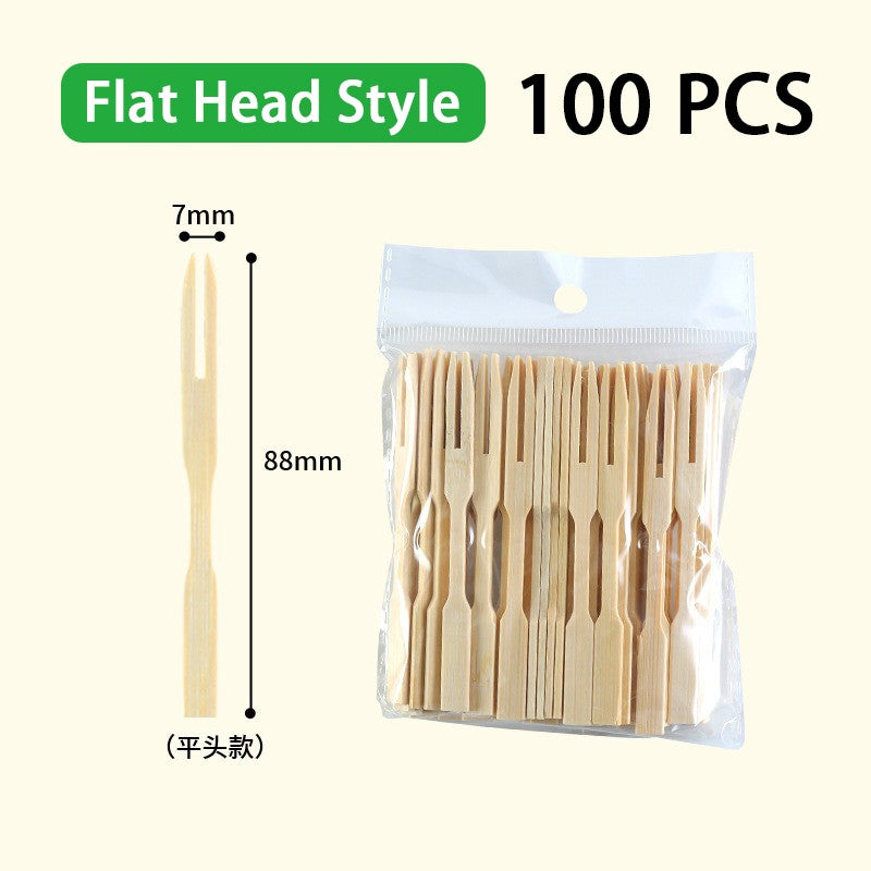 100 unidades de garfo de frutas de bambu descartável de madeira, palito de dente de frutas, conjunto de garfos de sobremesa, utensílios de mesa para festas em casa, garfos descartáveis SGC02
