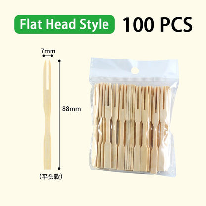 100 unidades de garfo de frutas de bambu descartável de madeira, palito de dente de frutas, conjunto de garfos de sobremesa, utensílios de mesa para festas em casa, garfos descartáveis SGC02