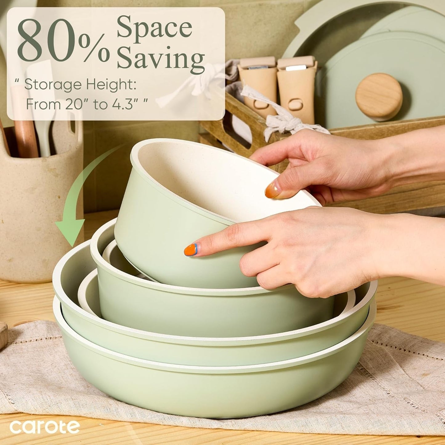 Conjunto de Panelas de 25 Peças Antiaderente, Conjunto de Utensílios de Cozinha, Conjunto de Cozinha, Seguro para Forno/Lava-louças/Geladeira, Conjunto de Panelas que Economiza Espaço, Conjunto Antiaderente