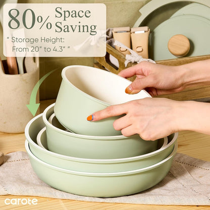 Conjunto de Panelas de 25 Peças Antiaderente, Conjunto de Utensílios de Cozinha, Conjunto de Cozinha, Seguro para Forno/Lava-louças/Geladeira, Conjunto de Panelas que Economiza Espaço, Conjunto Antiaderente