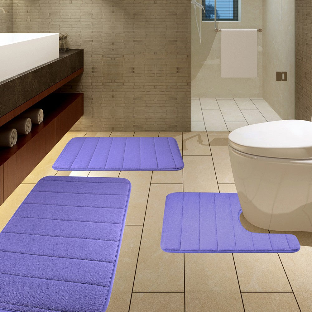 Velvet Memory Foam Bathroom Rug Set Of 3 Water Absorption Non Slip Extra Soft Bath Mats Machine Washable&Dry Toilet Floor Mat
