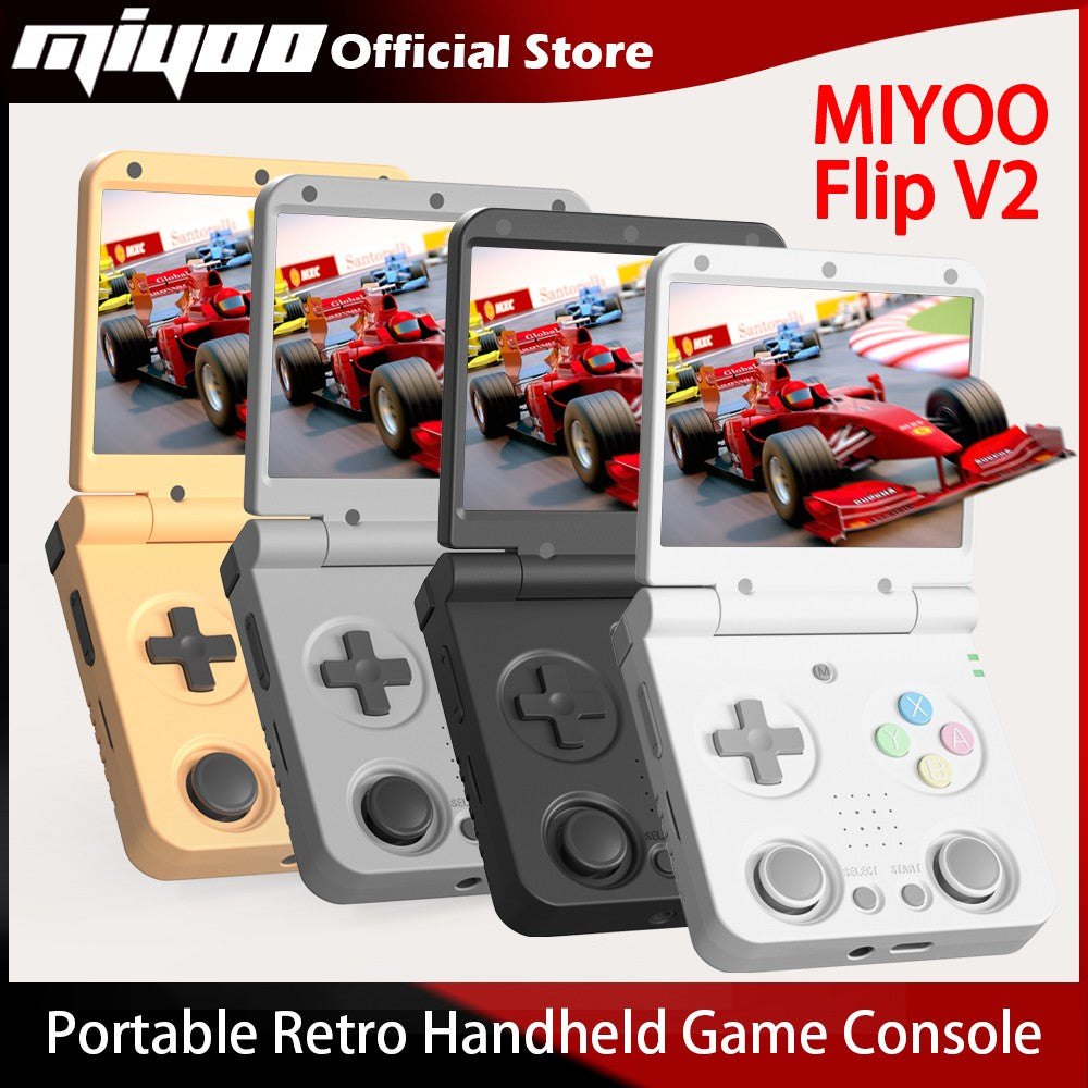 MIYOO Flip V2 Retro Handheld Game Console With Metal Hinge 3.5'' IPS Screen Compact Portable Game Machine Dual Analog Sticks Gif