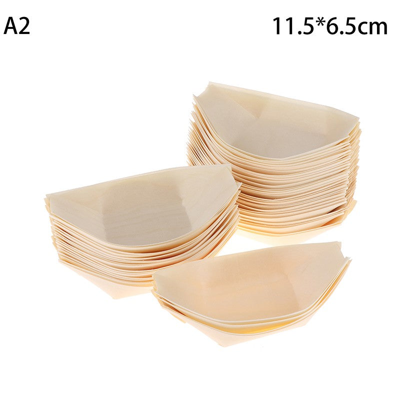 50Pcs Wood Boats Plates Sushi Salad Dessert Bowl Wood Serving Bowl Disposable Sushi Serving Trays Sushi Boat Plates