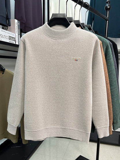 High quality plush thick men's sweater fashion brand letter embroidery winter warm round neck Korean casual knitted pullover
