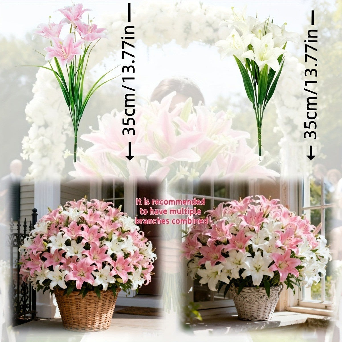 Elegant Pink Lily Flower Bouquet Realistic Artificial Flowers with Green Foliage,Perfect for Christmas, Wedding,Home Decor