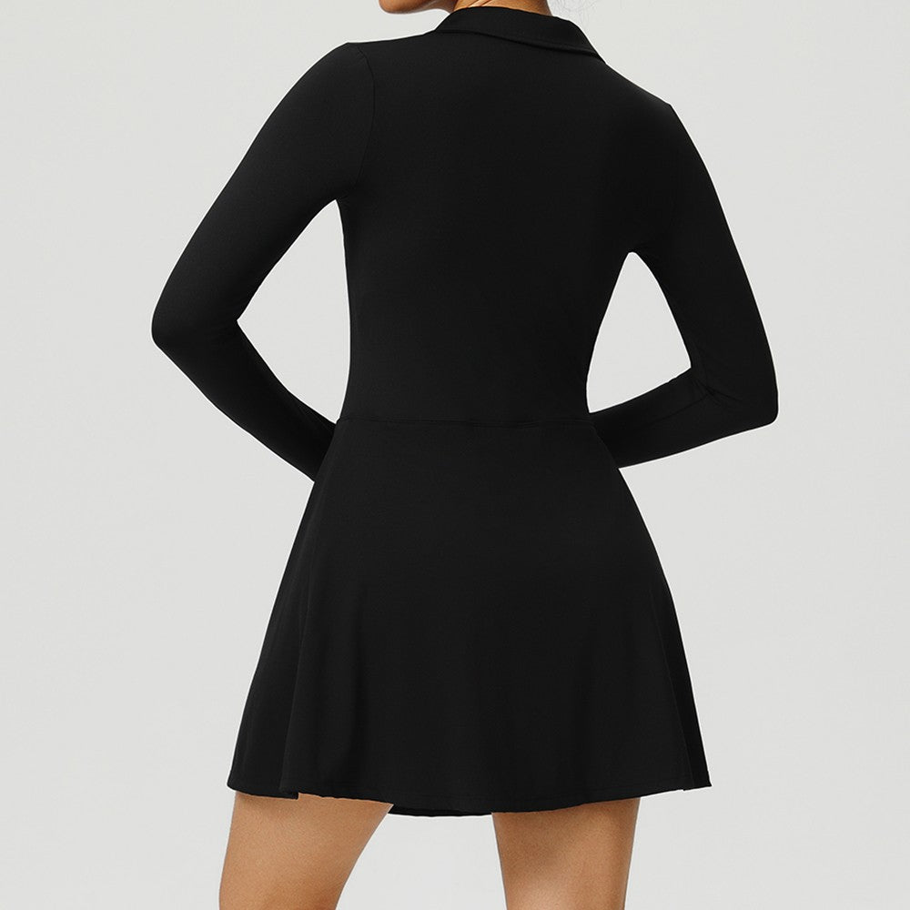 Yoga Long Sleeved Dress Women's Long Sleeved Zipper Skirt Breathable Gym Outdoor Running Yoga Tennis Skirt Quick-Dry Tracksuits.