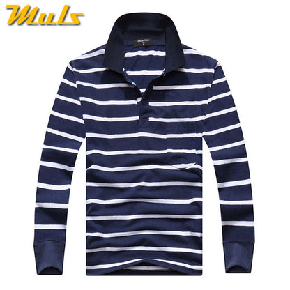 Cotton Polos Men Long Sleeve Mens Polo Shirt Spring Autumn Striped Male Polo Dress Classic Business 2018 Father Gift Drop Ship