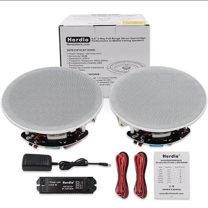 Herdio 2PCS 6.5 polegadas Áudio Doméstico 300W Caixa de Som Bluetooth para Embutir no Teto Sistema de Som Embutido para Cozinha, Quarto e Banheiro
