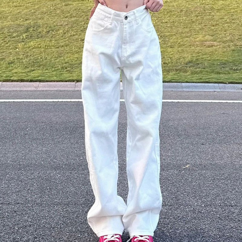 Woman High Waist Wide Leg Jeans Girls Casual Denim Straight Leg Pants Female White Black Blue Light Blue Beige Loose Trousers