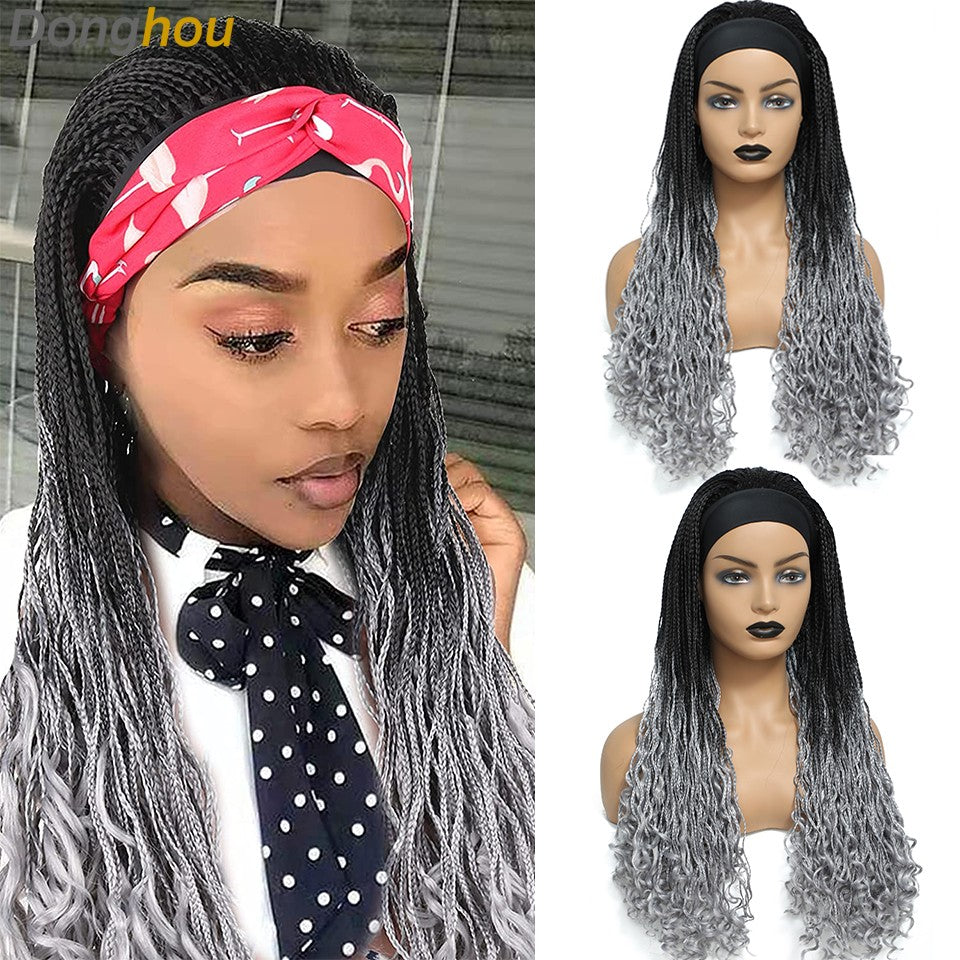 Donghou Wig Headband Box Braid Wig Ombre Braided Head Band Wig Goddess Box Braid Synthetic Headband Wig Perruque Avec Bandeau