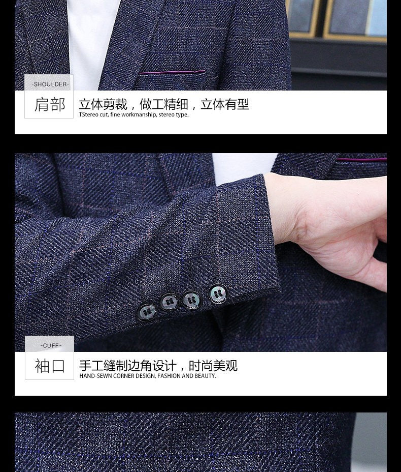 The 2025 autumn checkered suit jacket is a stylish, cool, casual, business and trendy Korean-style fitted suit jacket top