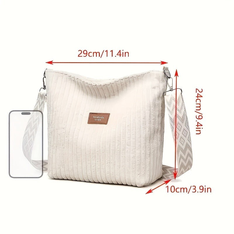 Women's Corduroy Shoulder Bags Large Capacity Solid Color Handbags Daily Commuting Crossbody Bags