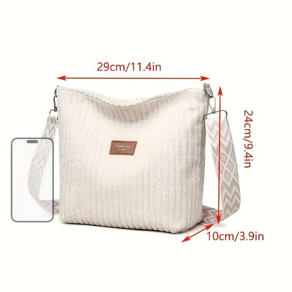 Women's Corduroy Shoulder Bags Large Capacity Solid Color Handbags Daily Commuting Crossbody Bags
