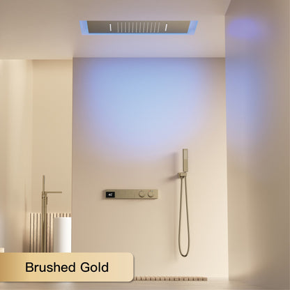 Sistema de chuveiro digital inteligente de latão branco luxuoso com design oculto Controle duplo de água quente e fria Torneira de parede