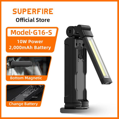 SUPERFIRE G16-S Multifunctional Work light LED+COB Flashlight 360° With Magnetic Base Rechargeable For Car Repair Fishing Torch