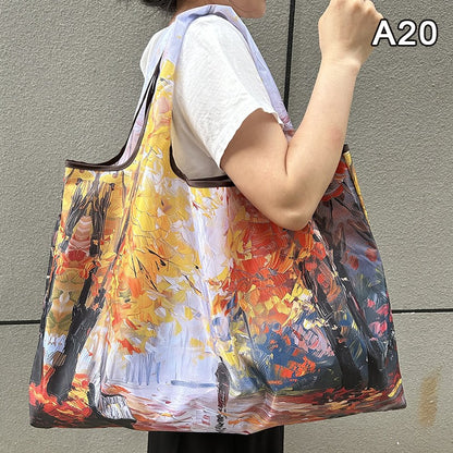 New Fashion Bag Foldable Shopping Bag Reusable Grocery Storage Bag Nylon Portable Shoulder Handbag Travel Tote Bag