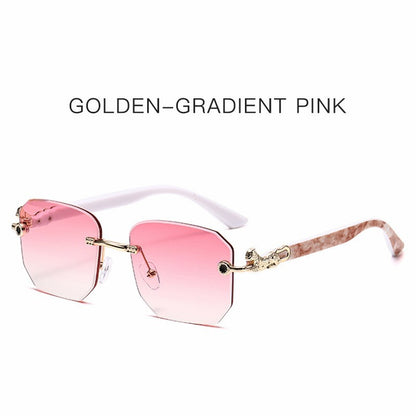 Square Sunglasses For Men Women Fashion Metal Leopard Head Rimless Eyewear Travel And Driving Shades Oculos De Sol UV400