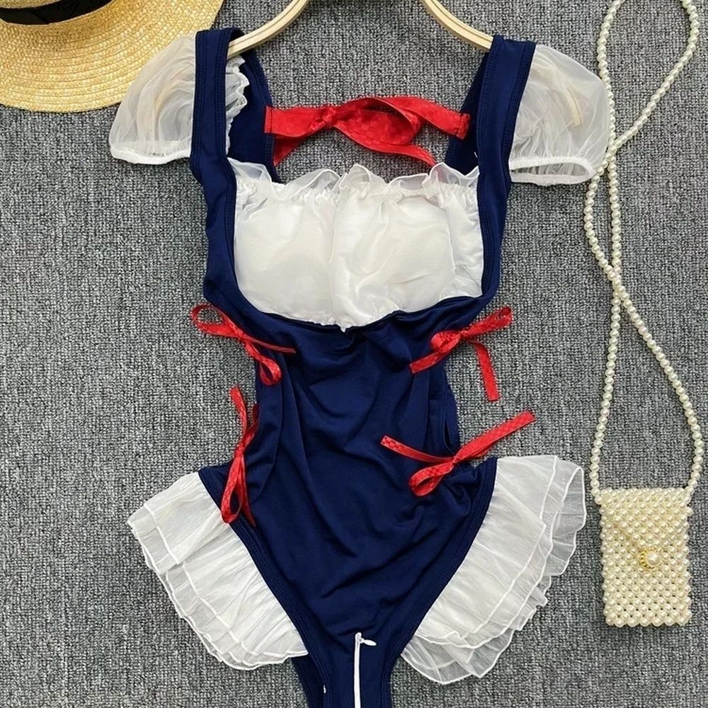 Bunny Complete Maid Cosplay Costume Set Ruffle Cosplay Vacation Halloween Outfit Halter Dress Set Outfit Costume Play Occasions
