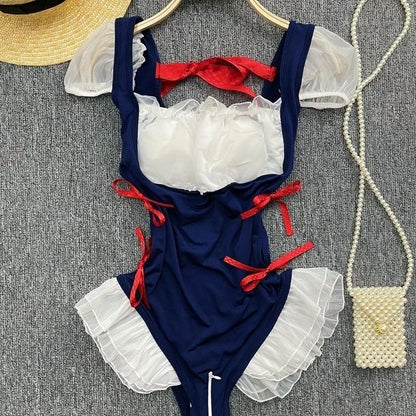 Bunny Complete Maid Cosplay Costume Set Ruffle Cosplay Vacation Halloween Outfit Halter Dress Set Outfit Costume Play Occasions