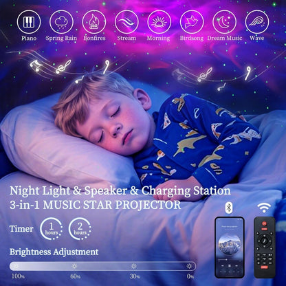 Cama Queen LED com 2 Gavetas de Armazenamento, Plataformas Estofadas em PU com Projetor Estrelas Galáxia Estação de Carregamento e Alto-falante, Au