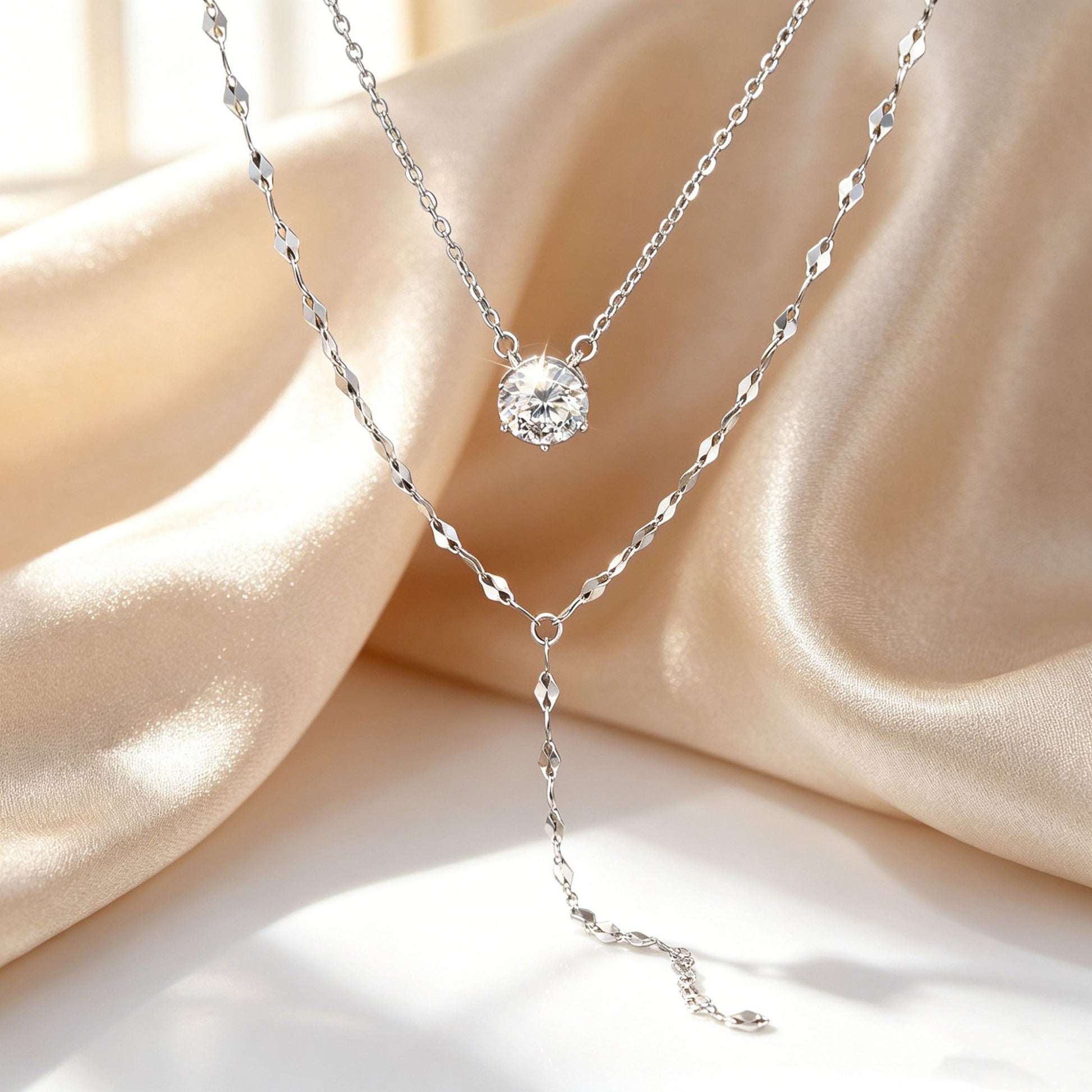 Moissanite S925 Silver Double-layer Necklace Y-shaped Fringed Exquisite Sweater Chain Light Luxury Niche Affordable Jewelry Gift