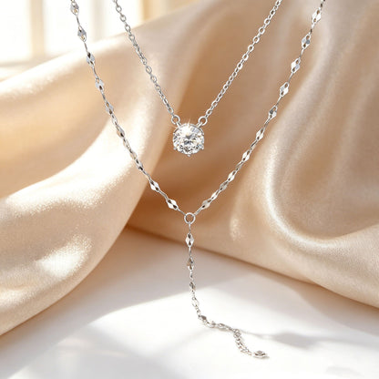 Moissanite S925 Silver Double-layer Necklace Y-shaped Fringed Exquisite Sweater Chain Light Luxury Niche Affordable Jewelry Gift