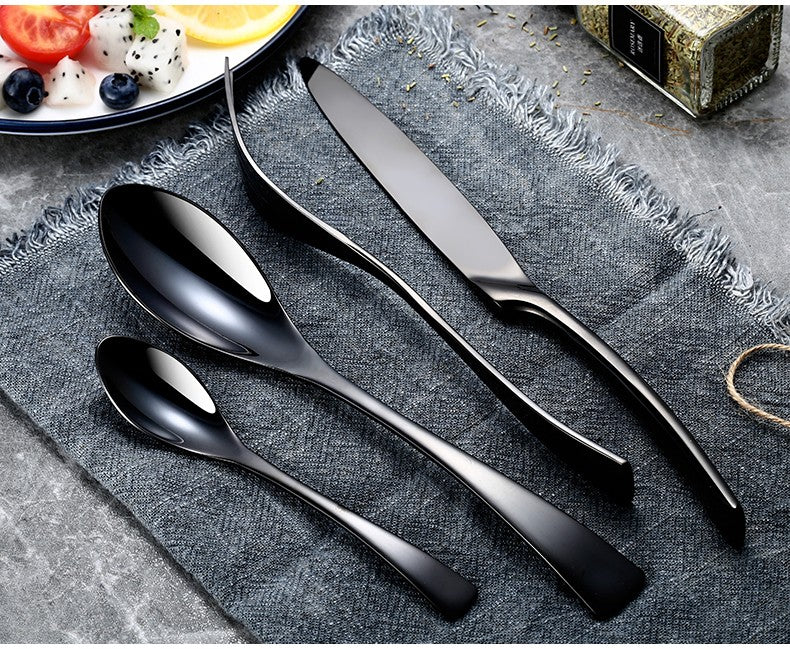 Conjunto de Talheres 24 Peças Aço Inoxidável 18/10 Talheres Pesados Prata Luxo Faca Garfo Colher Louça Próprio para Máquina de Lavar Louça