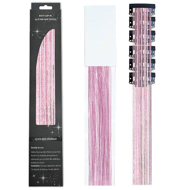 6/12 peças de tic-tac de cabelo sintético, peça única, extensões de cabelo com brilho feminino, kit de enfeites de cabelo, peruca brilhante resistente ao calor