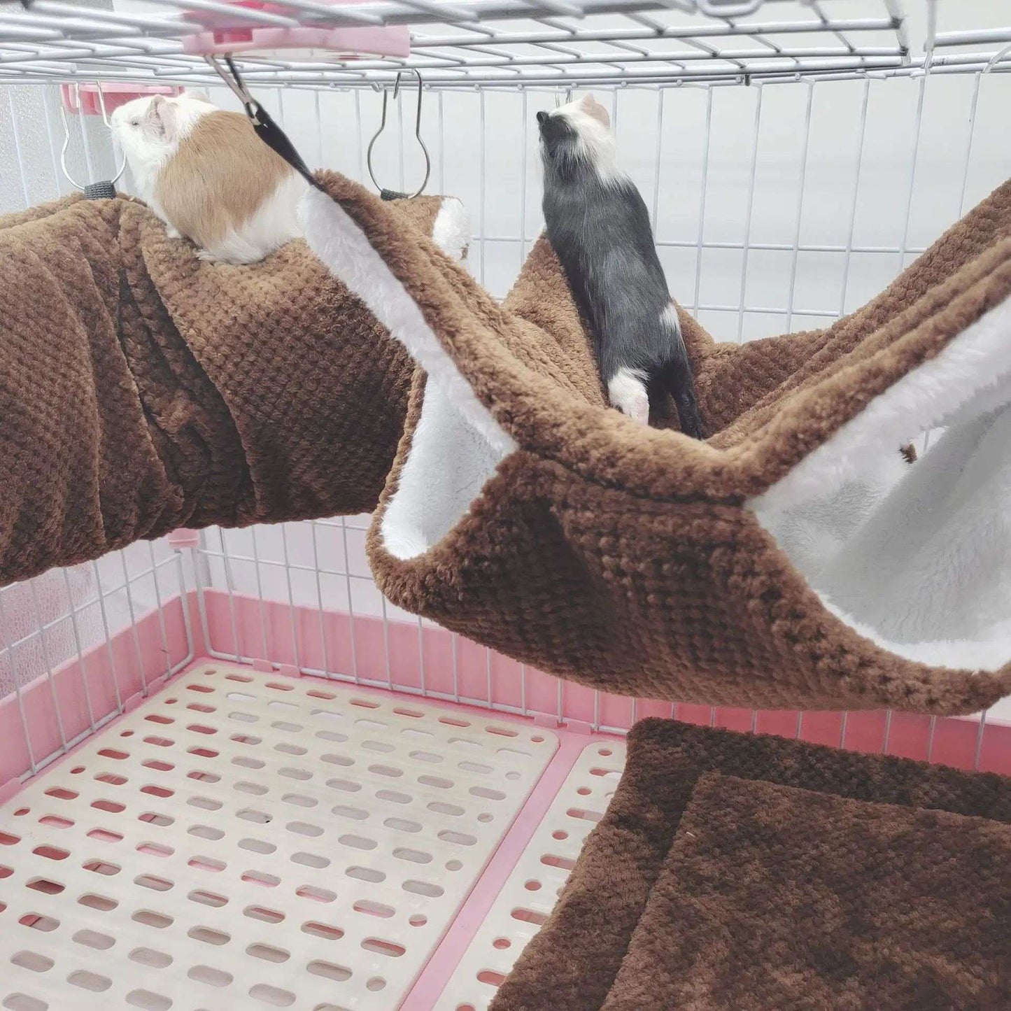 Rede de estimação quente de inverno, rede de hamster de pelúcia espessa de camada dupla, chinchila, porquinho da índia, furão, saco de dormir, gaiola suspensa de hamster