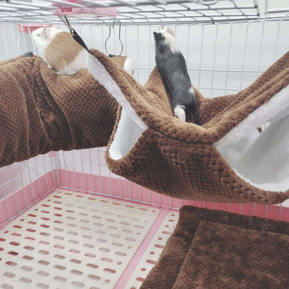 Rede de estimação quente de inverno, rede de hamster de pelúcia espessa de camada dupla, chinchila, porquinho da índia, furão, saco de dormir, gaiola suspensa de hamster