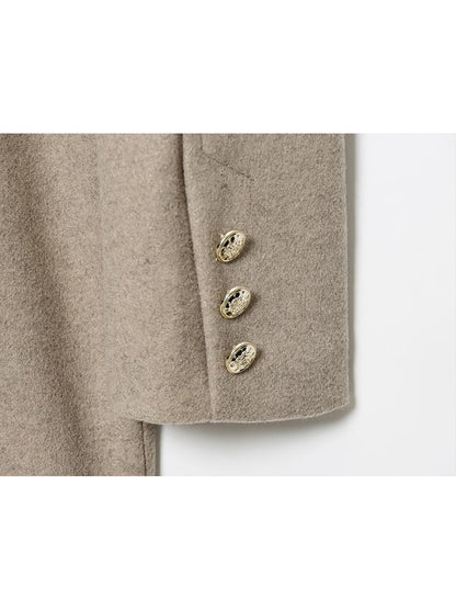 TFMLN 2025 Autumn Winter Women New Lapel Woolen Jacket Fashion Slim Fit Long Sleeved Double Breasted Ladies Casual Overcoat