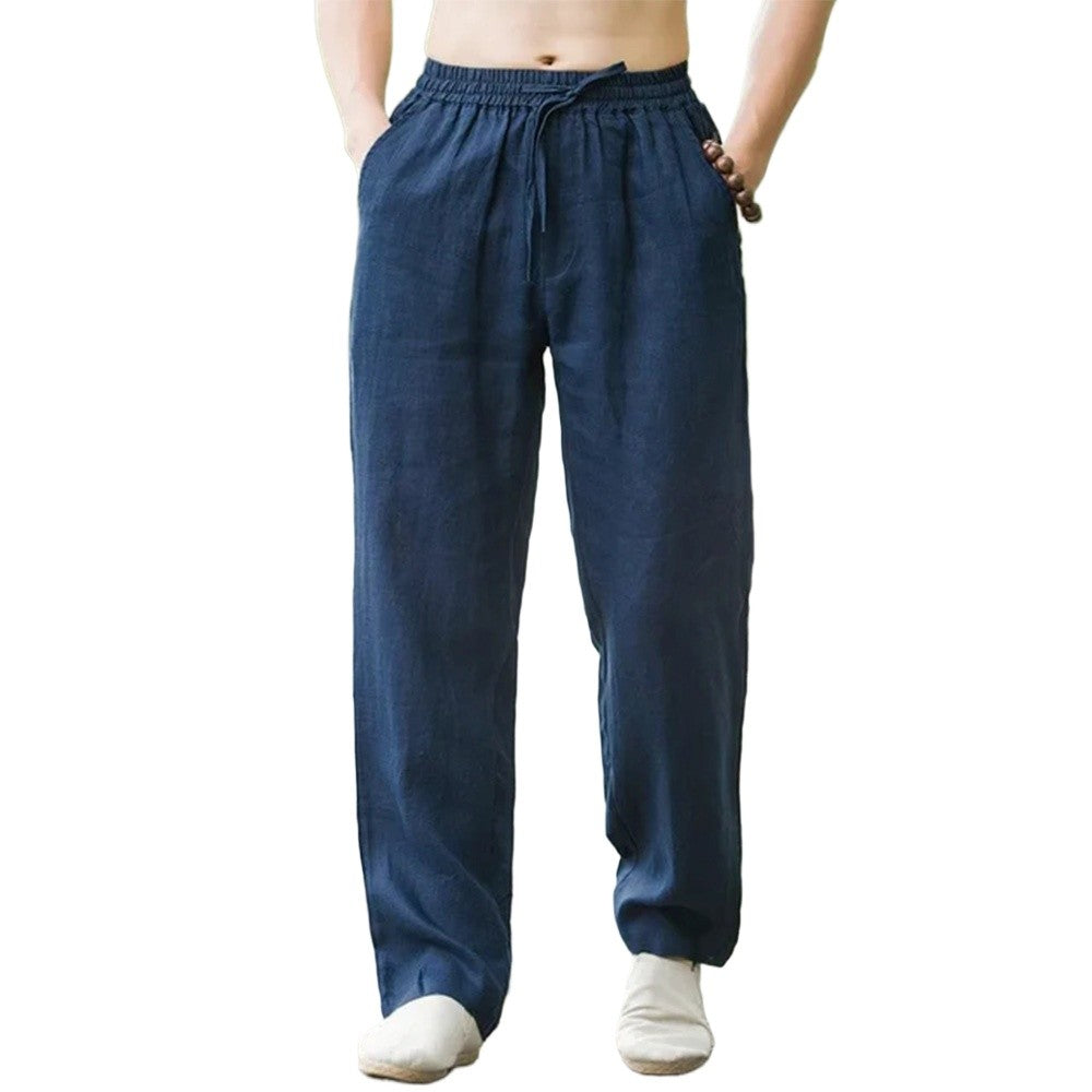 Calças Masculinas de Praia Jogger Saruel Streetwear Algodão Linho Casual Calças Havaianas Largas Verão Longas