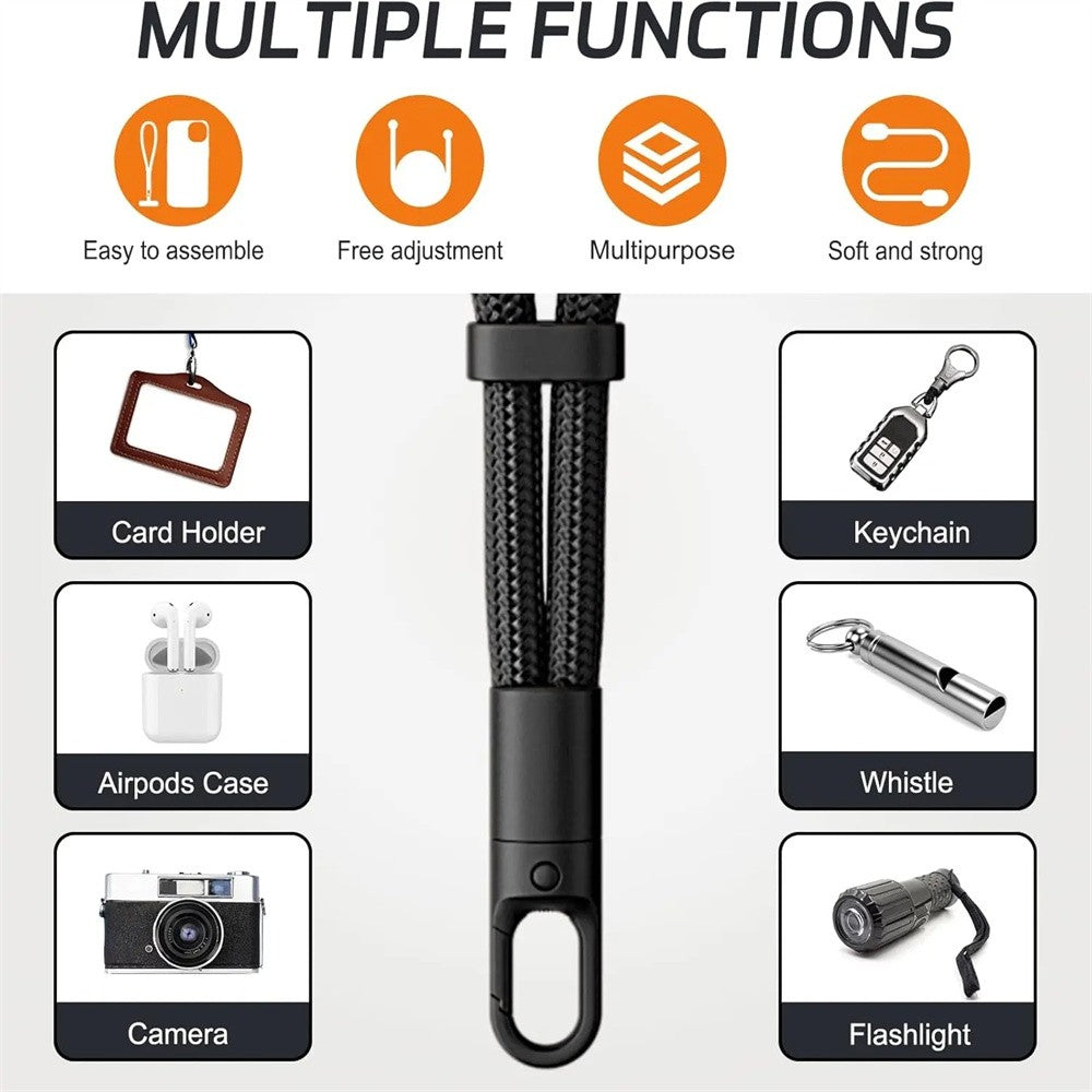 Cordão anti-queda para celular universal ajustável, pulseira curta com design de travamento automático, alça de poliéster durável para celular