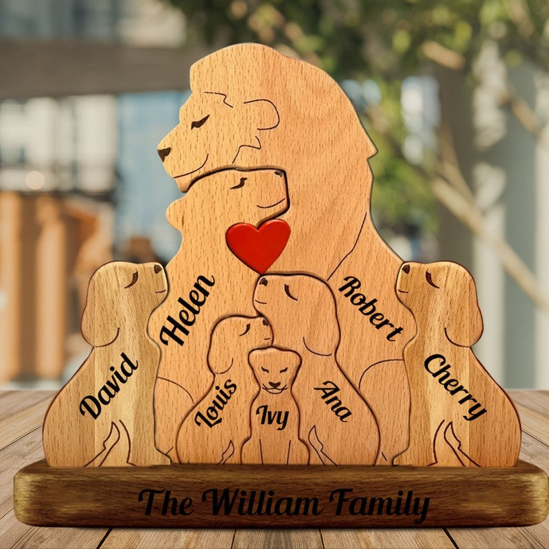 Wooden Lion Family Puzzle Ornament DIY Custom Name Home Decorations Thanksgiving Christmas Gifts Gifts for Mom Art Crafts