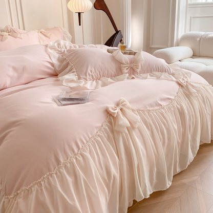 3pcs White Bedding set ruffles Duvet Cover Set (1*Duvet Cover + 2*Pillowcase, Without Core)for bedroom guest room