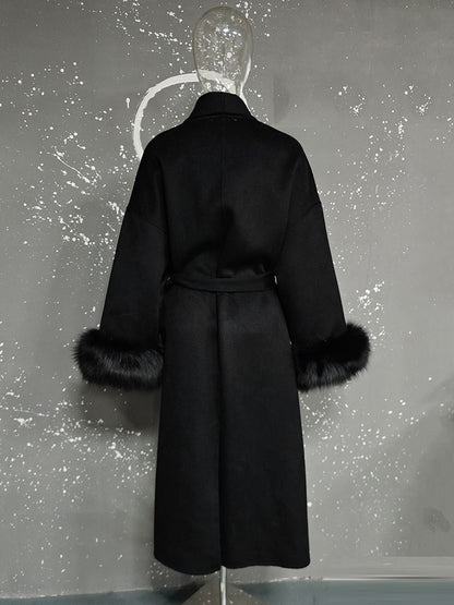 UCXQ Casaco Feminino Elegante OL para Escritório com Retalhos de Pelo Manga Comprida Lã Jaqueta de Roupa Feminina Bonita Outono Inverno 2025