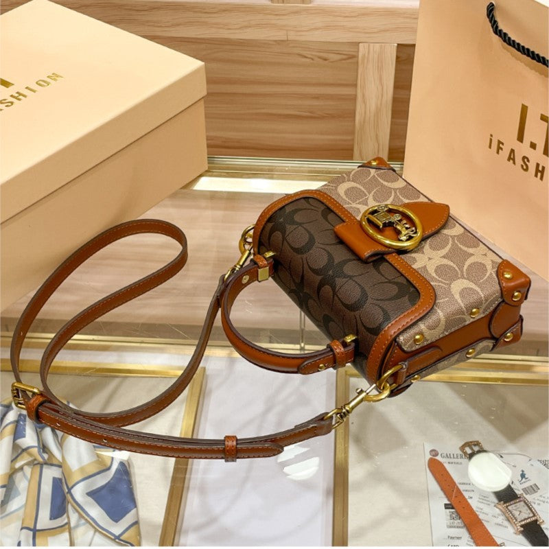 New minimalist and fashionable small handbag, contrasting color women's bag, high-end carriage crossbody bag, portable box bag