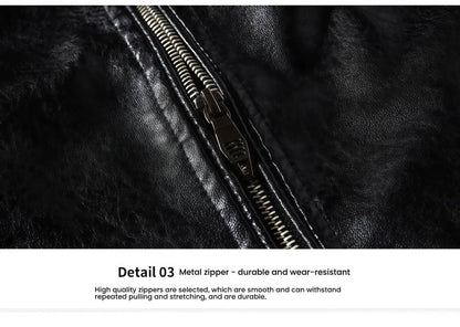 Modern PU Leather Motorcycle Biker Jacket Pilot Coat with Fleece Lining Tough Guy Men's Stylish Riding