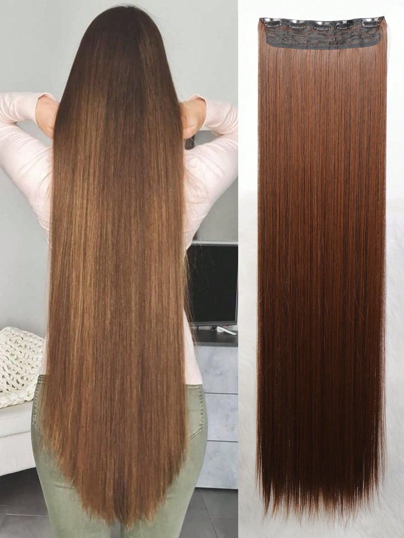 Aosiwig Sintético Super Longo Liso 100cm 5 Presilhas Extensão de Cabelo Natural Preto Loiro Aplique Postiço para Mulheres
