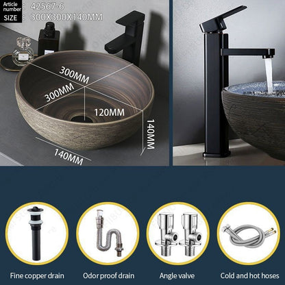 Cuba de Cerâmica Marrom para Lavatório de Banheiro Oval Artística para Mesa de Banheiro, Bacia de Lavar Roupa para Varanda, Bacia de Pedestal Acima do Balcão