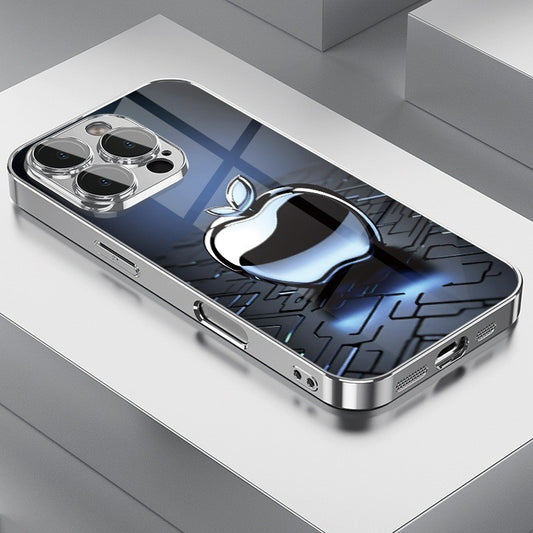 Tecnologia de Metal Para Capa Galvanizada de Vidro Temperado com Padrão de Maçã para iPhone 17 16 Pro Max 15 14 Plus 13 12 16E 17 Air