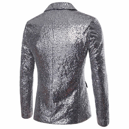 Trendy Sequin Men'S Sequin Jackets Charm One Button Stage Performance Red Sliver Black Blazers Coat Male Glitters Formal Suit